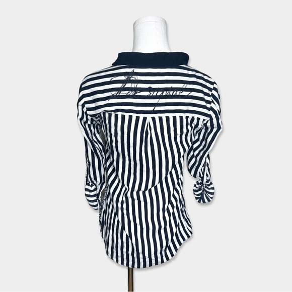 Desigual Size S Black and White Striped Tie-Front Blouse - Picture 5 of 7